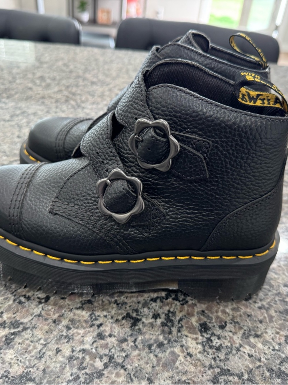 Dr. Martens Black Leather Ankle Boots with Yellow Welt Stitch size 7 - Picture 3 of 10